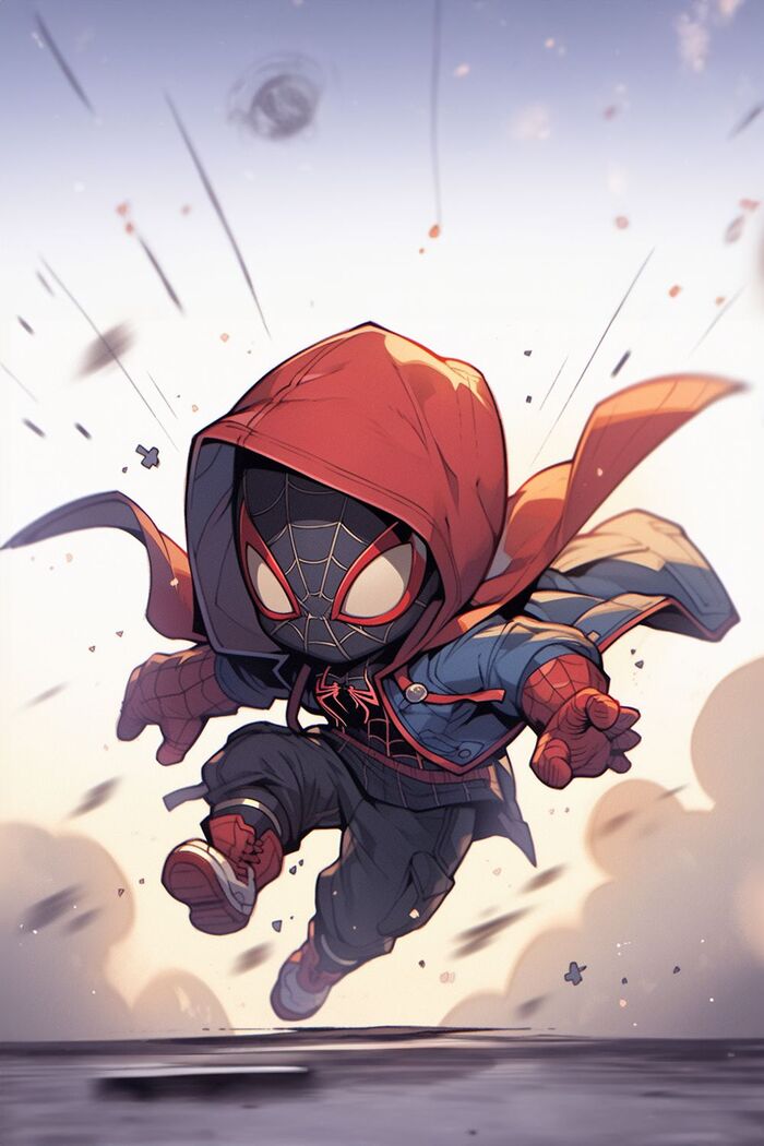 Ảnh Spider-Man chibi lơ lửng trên tòa nhà