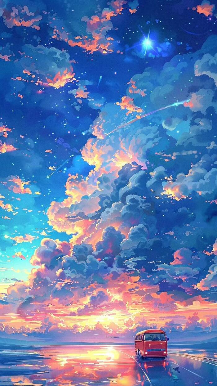 Ảnh anime bầu trời hoàng hôn