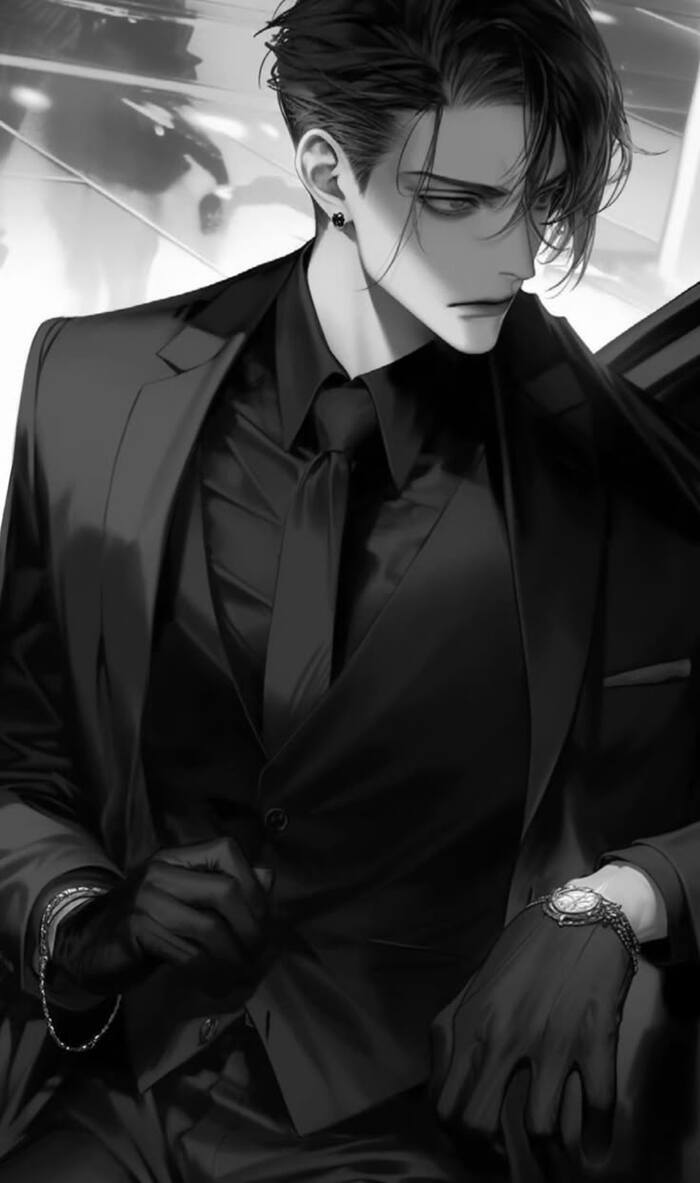 Ảnh anime nam trắng đen ngồi một mình