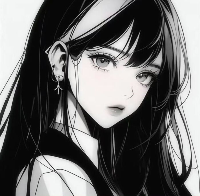Ảnh anime nữ trắng đen 3D