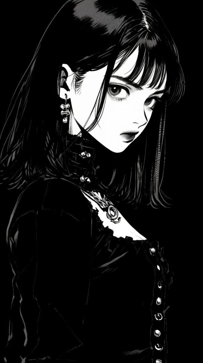 Ảnh anime nữ trắng đen aesthetic style
