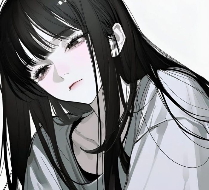 Ảnh anime nữ trắng đen tóc dài