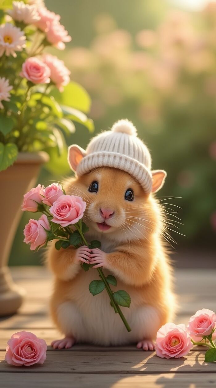 Ảnh chuột hamster chibi cầm đồ ăn