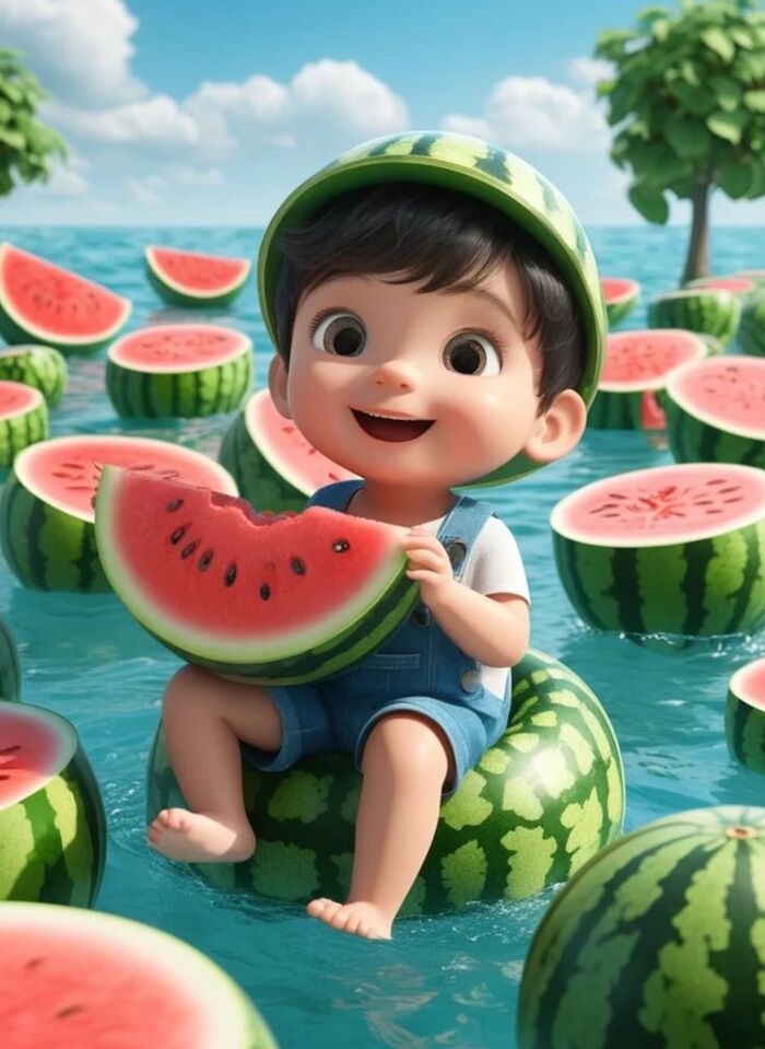 Ảnh dưa hấu chibi bìa truyện