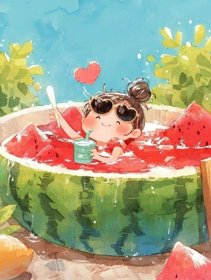 Ảnh dưa hấu chibi đáng yêu pastel