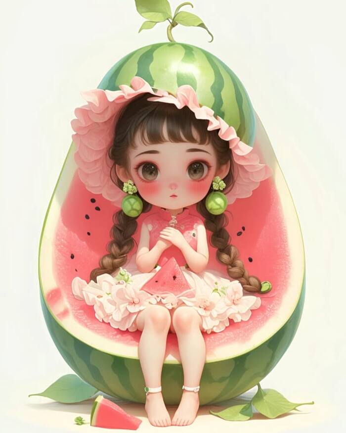 Ảnh dưa hấu chibi ôm trái tim