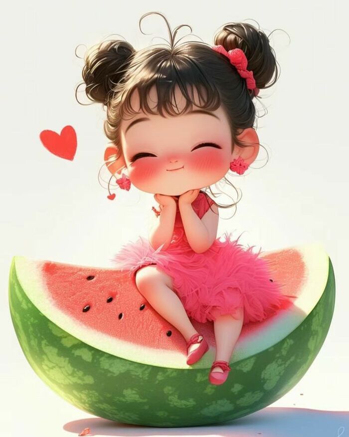 Ảnh dưa hấu chibi trong giỏ hoa