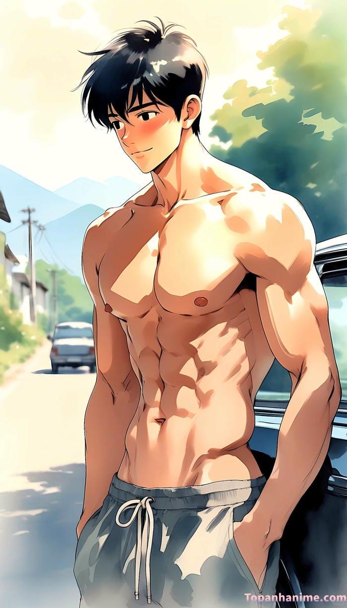 ảnh anime nam 6 múi trong phòng tập