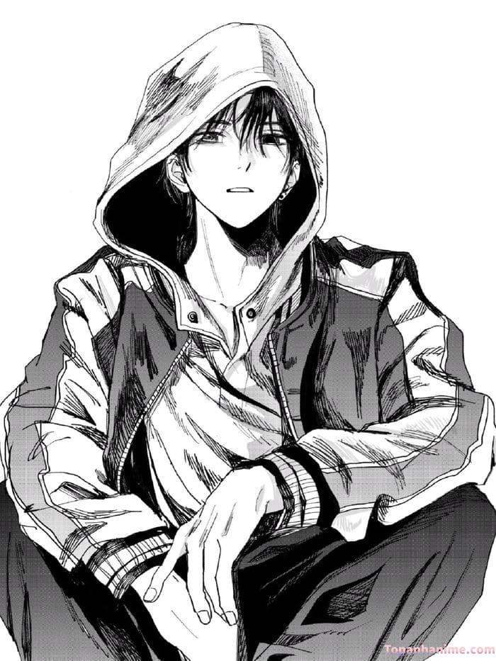 ảnh anime nam trắng đen nghệ thuật