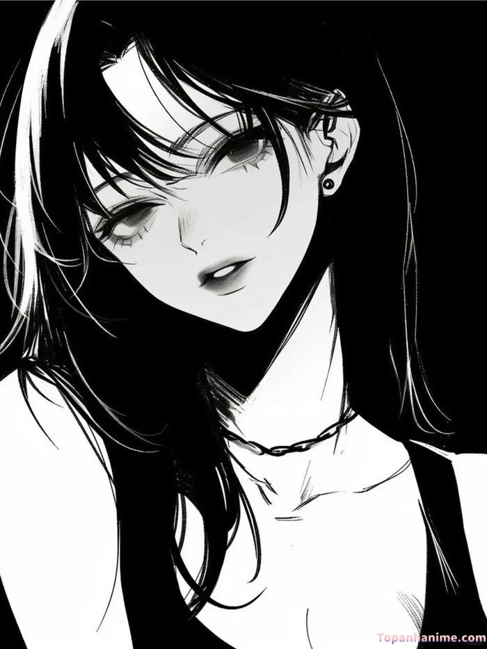 ảnh anime nữ trắng đen buồn bã