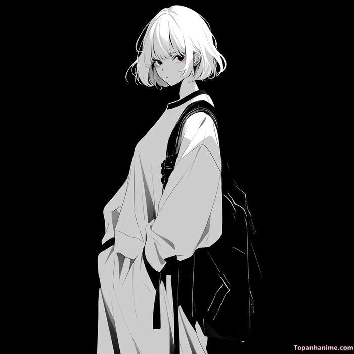 ảnh anime nữ trắng đen cô đơn