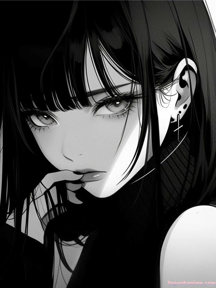 ảnh anime nữ trắng đen nghệ thuật