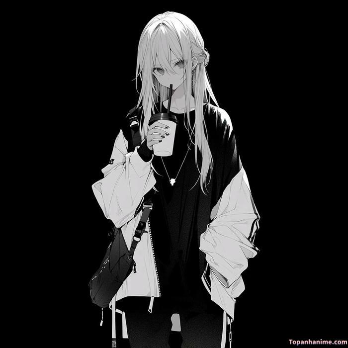 ảnh anime nữ trắng đen tinh tế