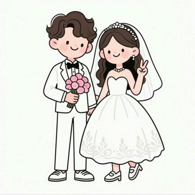 hình ảnh cô dâu chú rể chibi