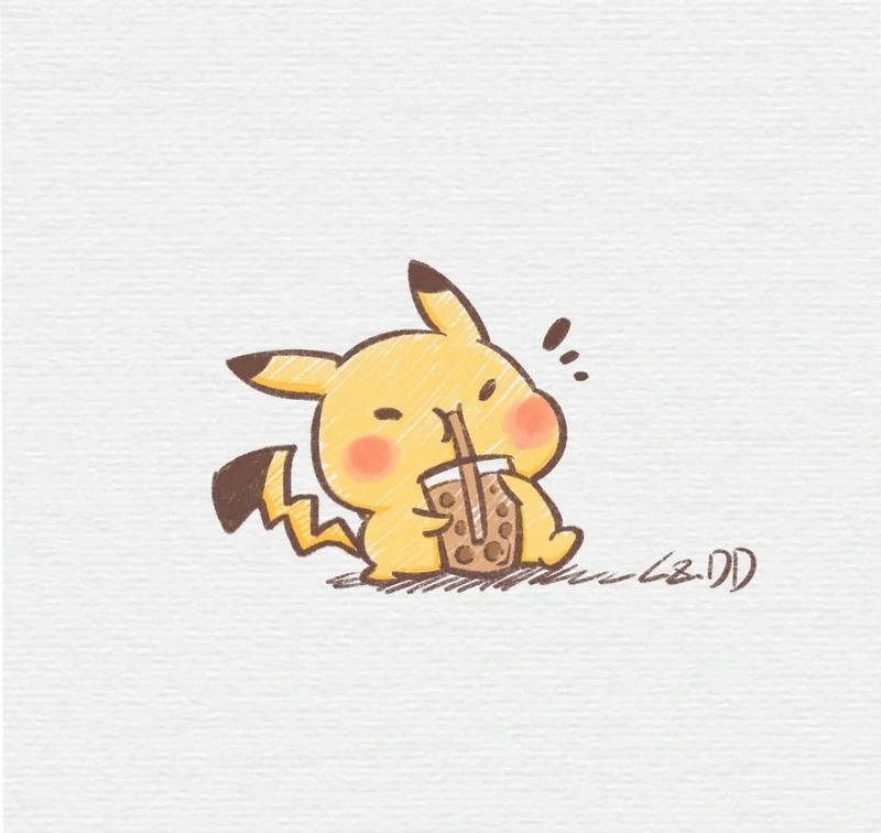 hình ảnh pokemon chibi uống trà sữa