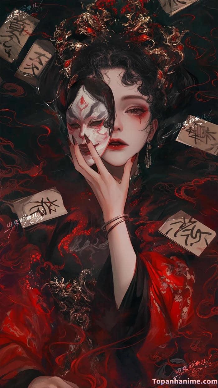 hình anime kinh dị với đôi mắt đỏ