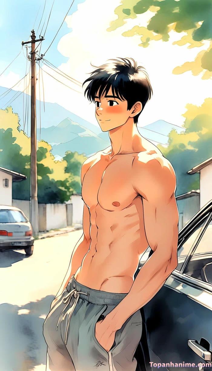 hình anime nam 6 múi cởi áo khoe cơ