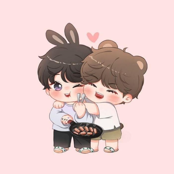 ảnh Vkook chibi couple đáng yêu