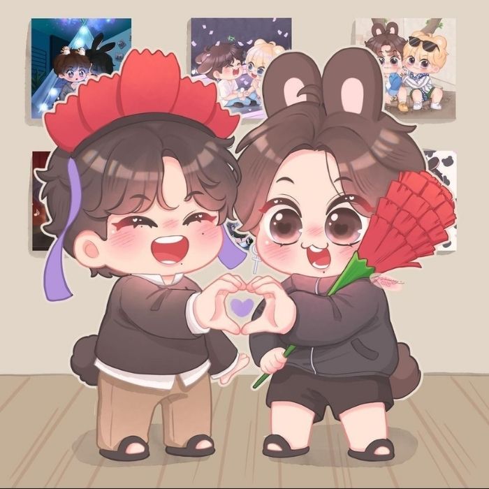 ảnh Vkook chibi phiên bản học sinh