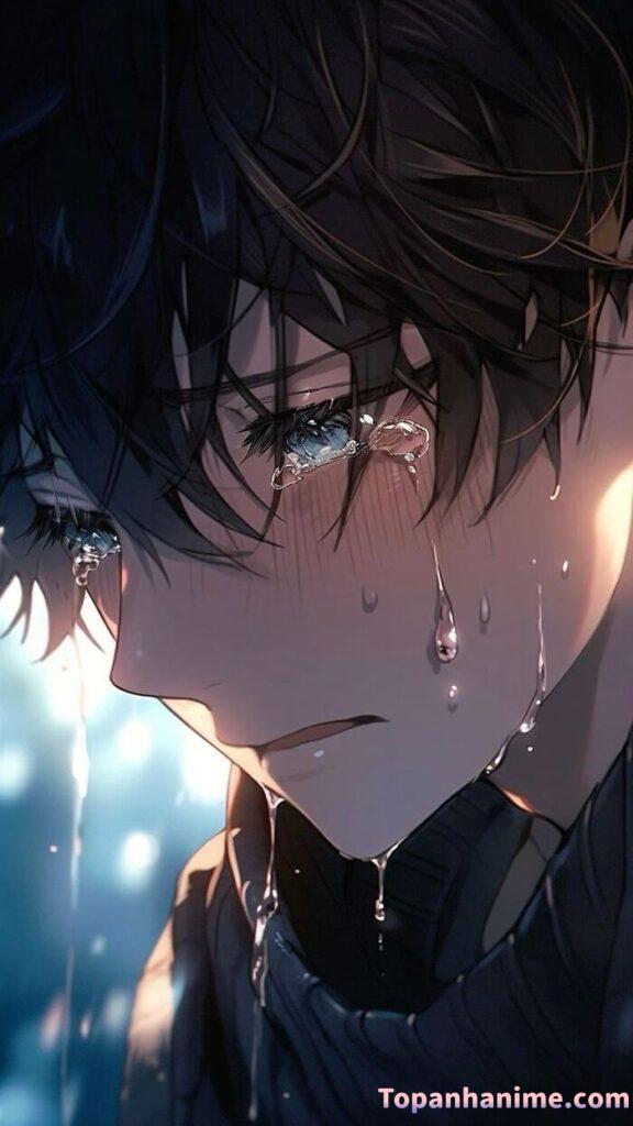 ảnh anime nam buồn khóc rơi nước mắt