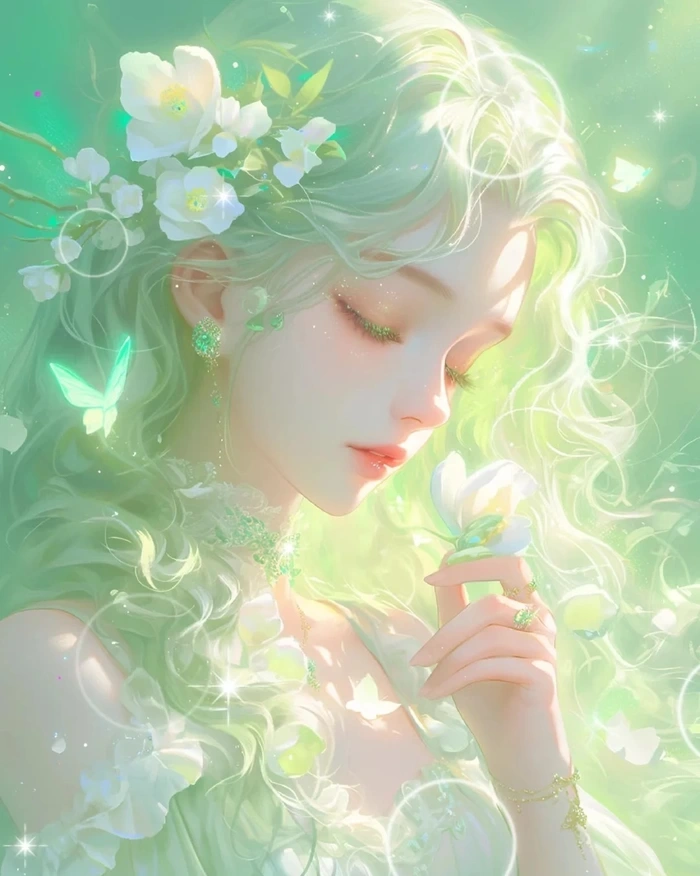 ảnh anime nữ màu xanh lá cây