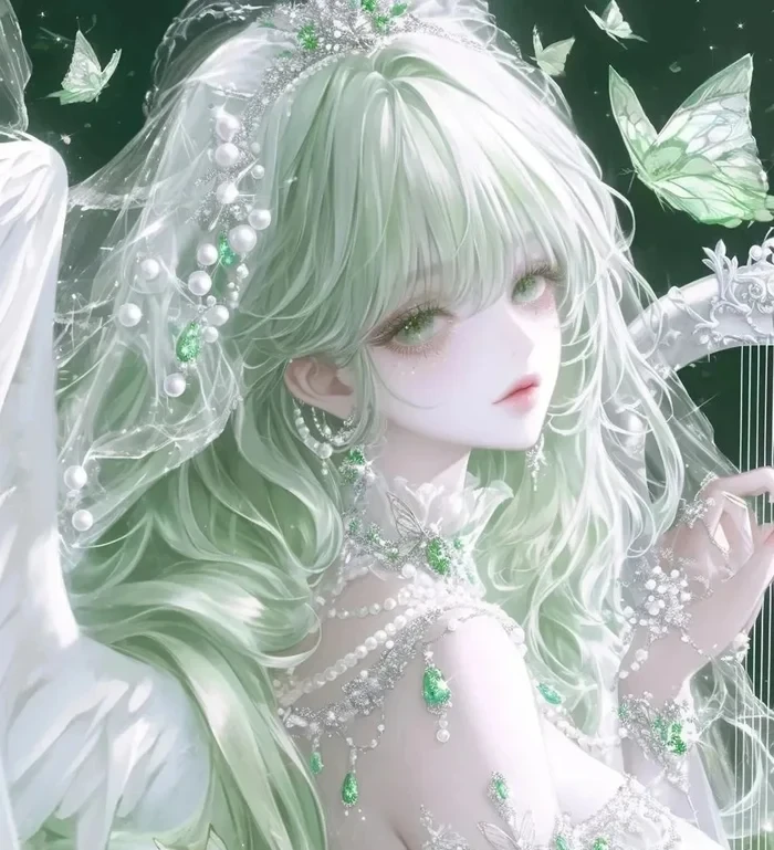 hình ảnh anime nữ màu xanh lá cây