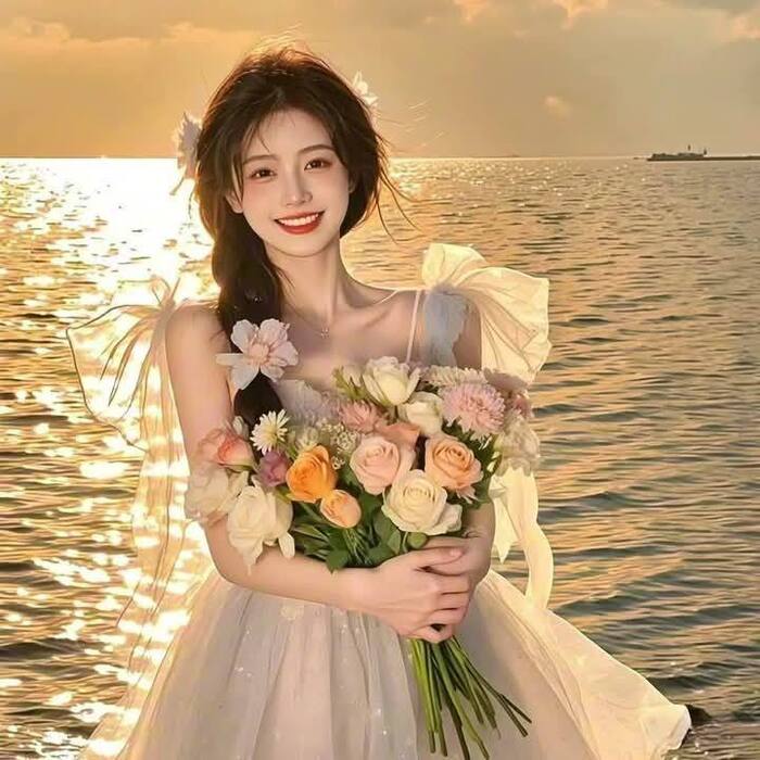 hình ảnh cô gái cầm hoa đẹp 3d full