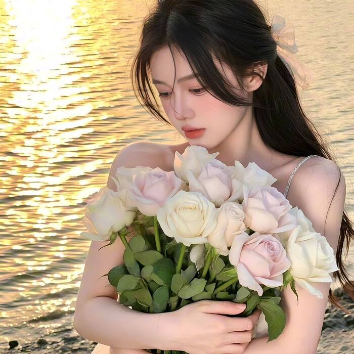 hình ảnh cô gái cầm hoa đẹp 4d