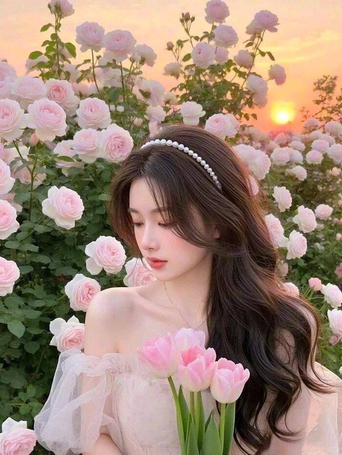 hình ảnh cô gái cầm hoa đẹp 4k