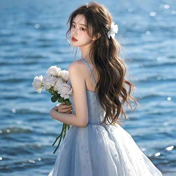 hình ảnh cô gái cầm hoa đẹp 5d full