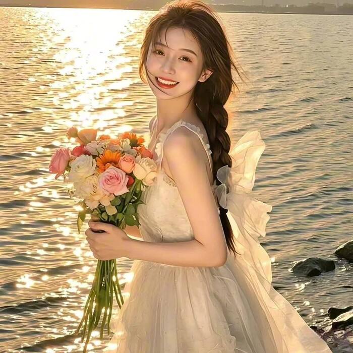 hình ảnh cô gái cầm hoa đẹp 5d