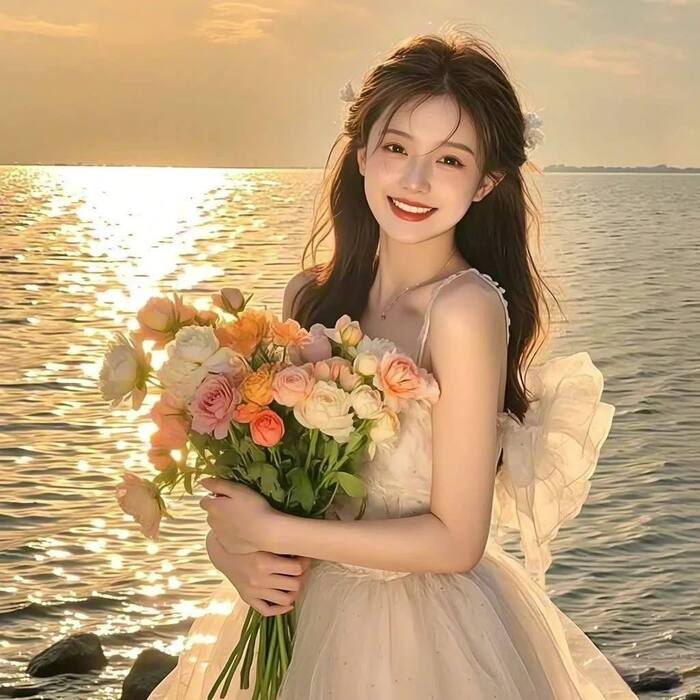 hình ảnh cô gái cầm hoa đẹp 5k