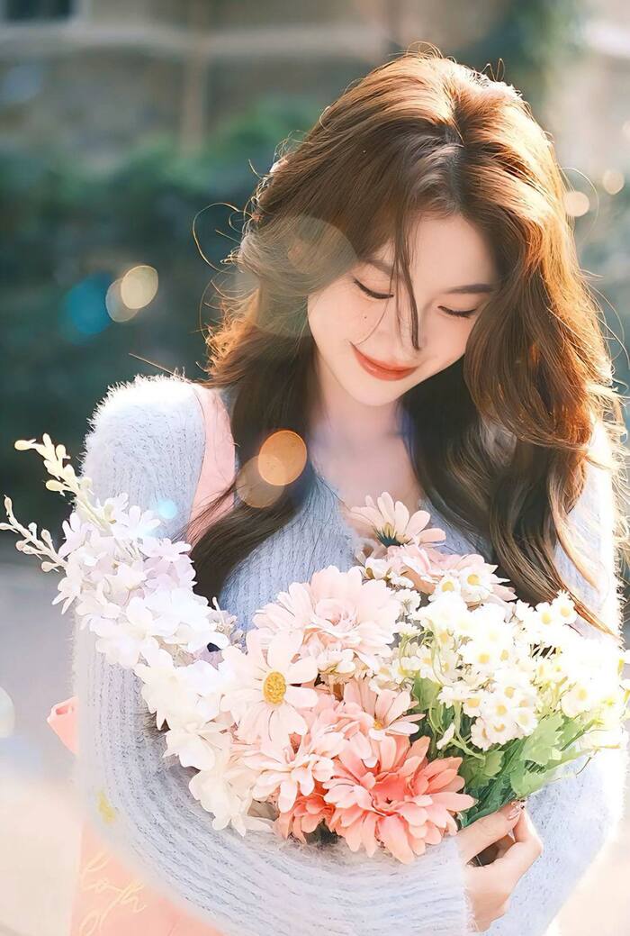 hình ảnh cô gái cầm hoa đẹp chất 3d full