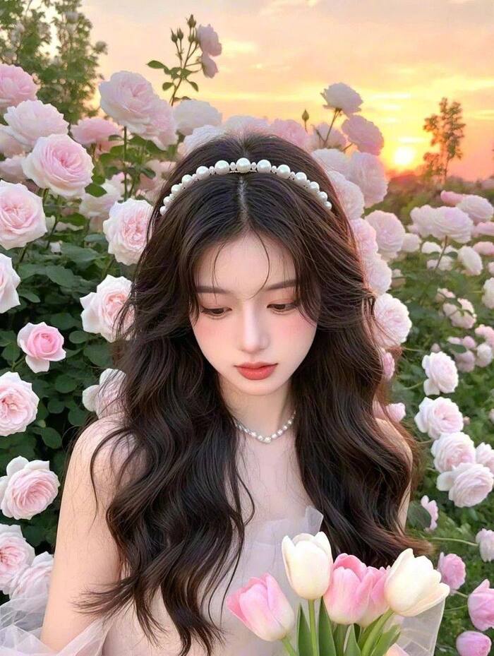 hình ảnh cô gái cầm hoa đẹp chất 3k