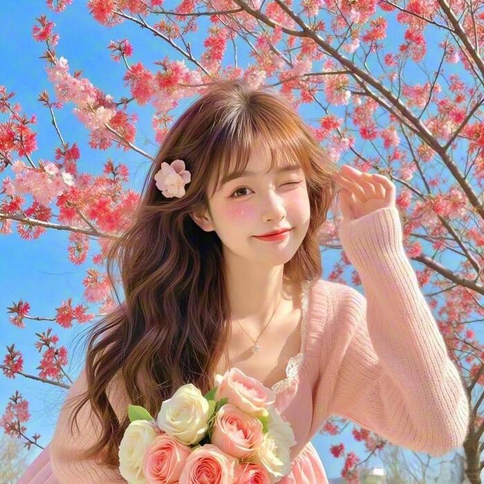 hình ảnh cô gái cầm hoa đẹp chất 4d