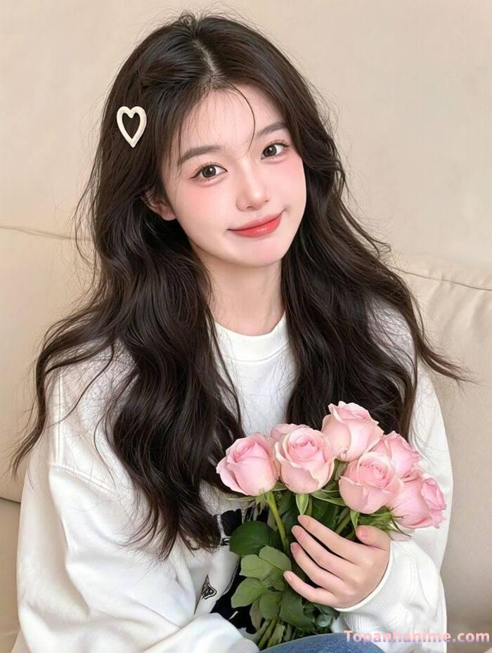 hình ảnh cô gái cầm hoa đẹp chất 5k