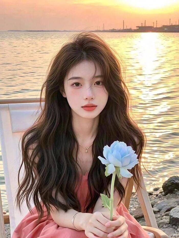hình ảnh cô gái cầm hoa đẹp chất