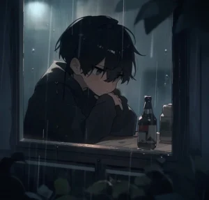 hình anime khóc dưới mưa