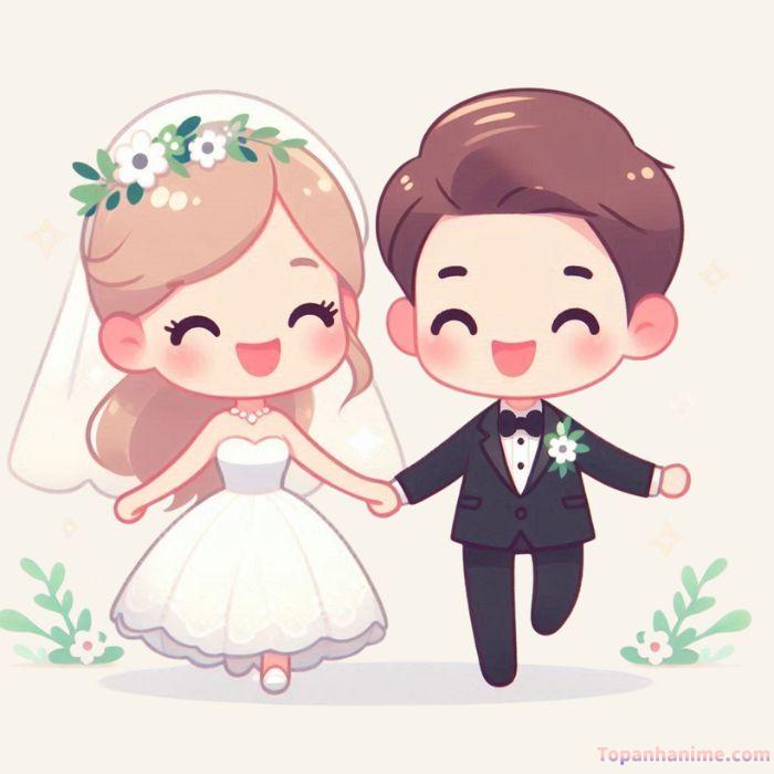 hình cô dâu chú rể chibi cute đẹp