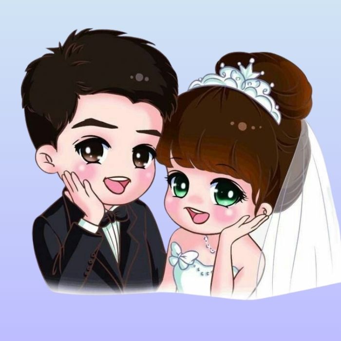 hình cô dâu chú rể chibi siêu xinh