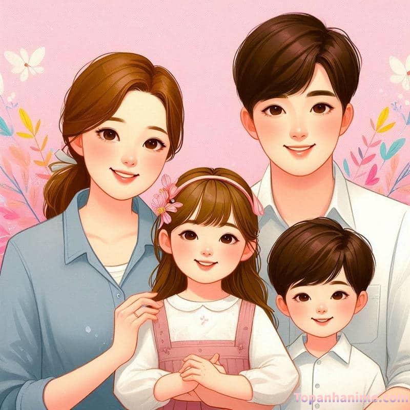 ảnh 4 người gia đình chibi