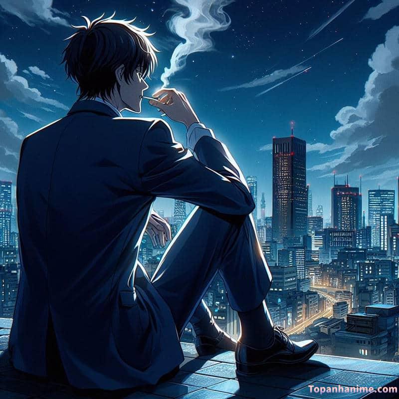 ảnh anime hút thuốc buồn