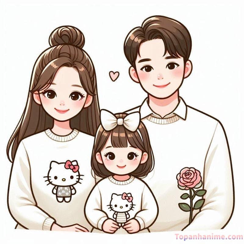 ảnh gia đình chibi 3 người