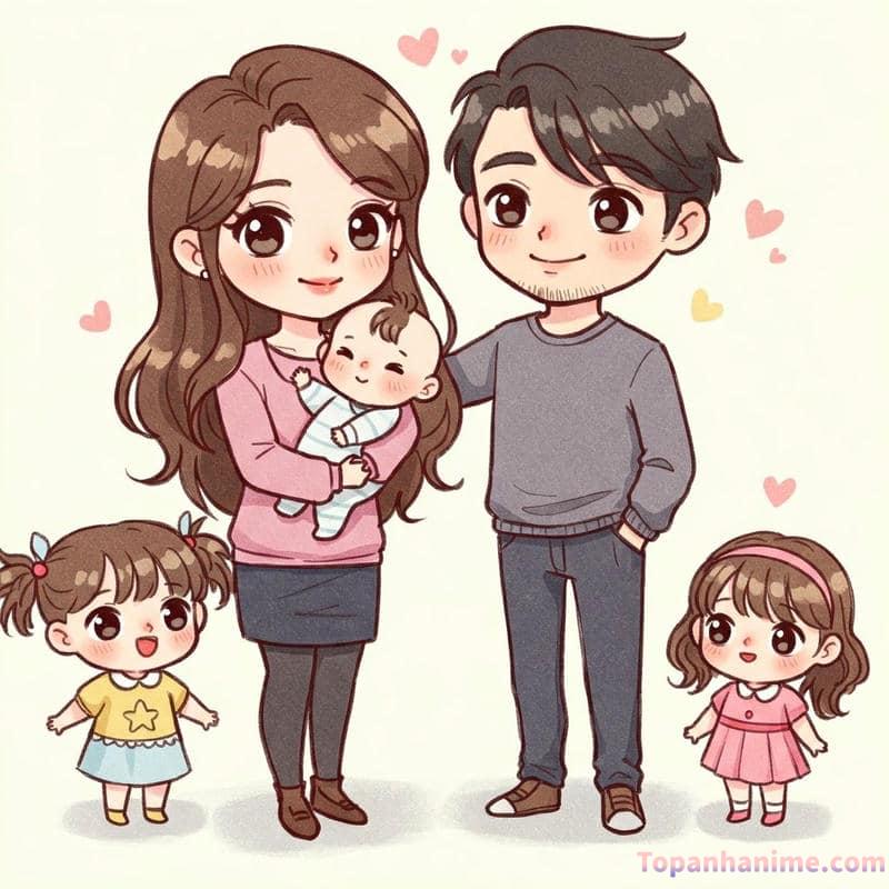 ảnh gia đình chibi hạnh phúc