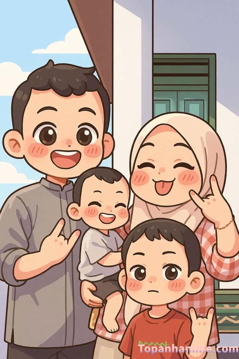 ảnh gia đình chibi tranh vẽ