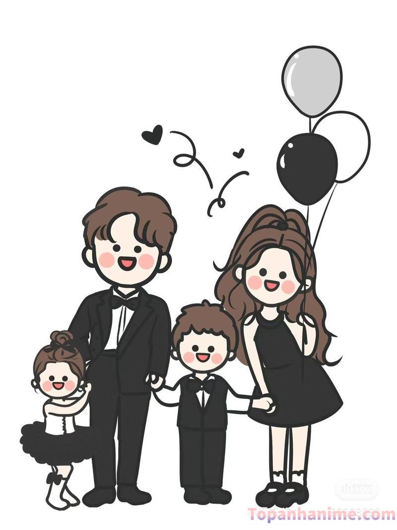 ảnh gia đình chibi vẽ