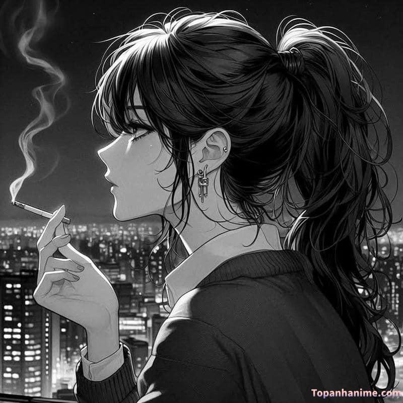 ảnh nữ anime hút thuốc
