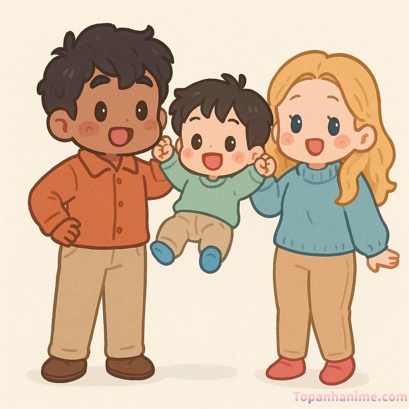 tranh gia đình chibi