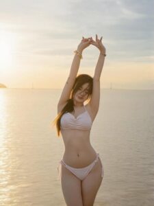 Hình gái Hàn mặc bikini khoe vòng eo thanh mảnh