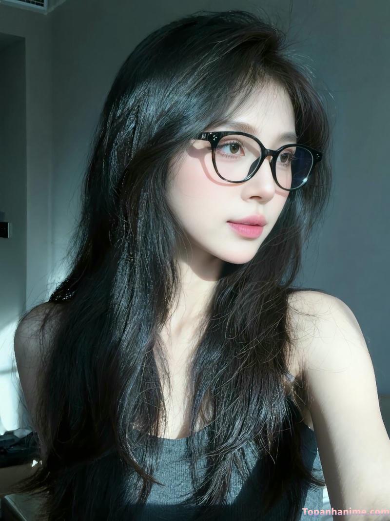 ảnh gái xinh tóc dài đeo kính